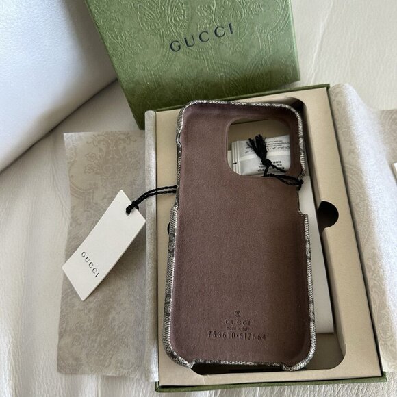 New GUCCI iPhone 14 PRO case Ophidia Supreme Brown GG Logo W/ Box - Picture 3 of 5